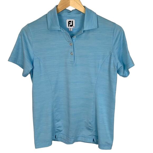 FootJoy Light Blue & White Heather 4 Button with Collar Ladies SS Golf P… - Picture 1 of 7